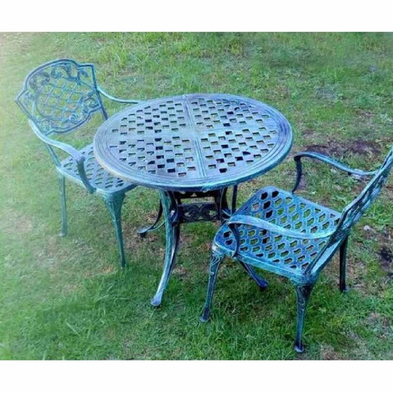 Metal Juego Jardin Chateau Mesa 0.80 Redonda + 2 Sillas Verde Fundicion De Aluminio Tu Y Yo