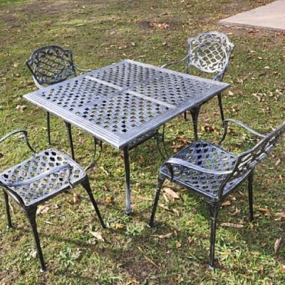 Metal Juego Jardin Chateau Mesa 0.70 Cuadrada + 4 Sillas Negro Fundicion De Aluminio