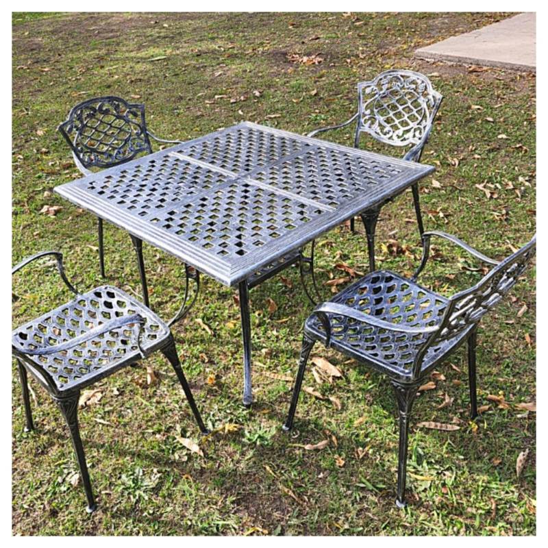 Metal Juego Jardin Chateau Mesa 1.00X1.00 Cuadrada + 4 Sillas Negro Fundicion De Aluminio