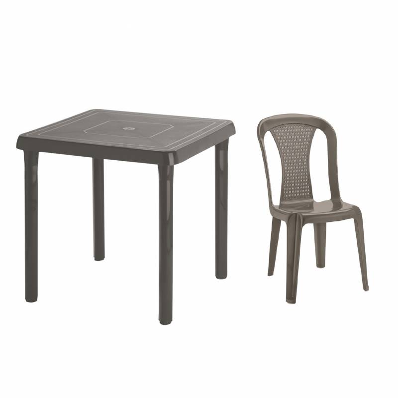 Riimax Mesa Plastica Caribe 72X72 10807-Xp + 4 Silla Plastica Samba Mocca 11568-Xp