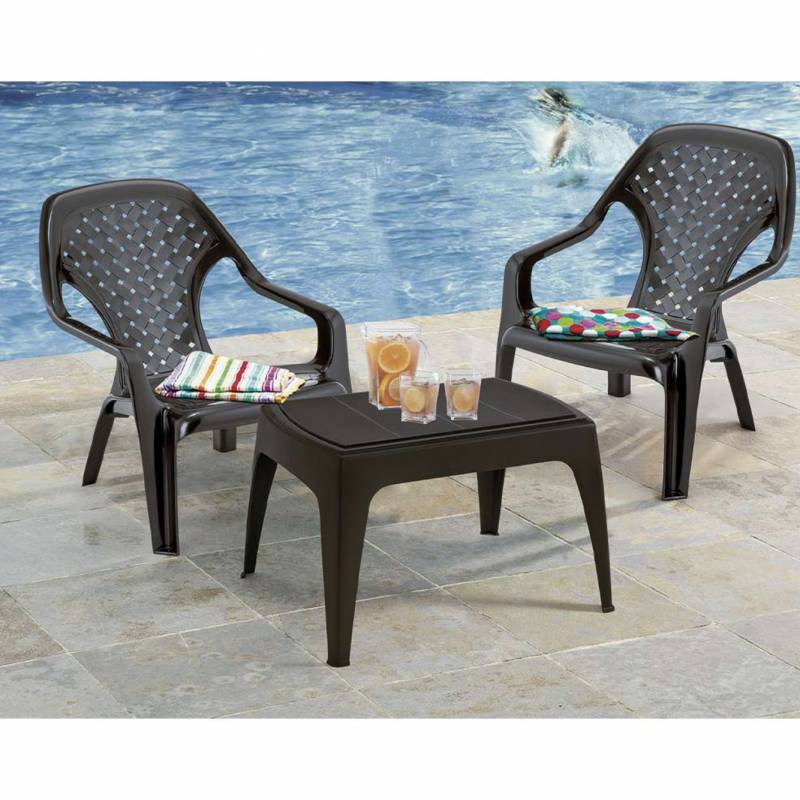 Rimax Mesa Plastica 7797-Xp + 2 Silla Plastica C/Apoyabrazo 7798-Xp Wengue