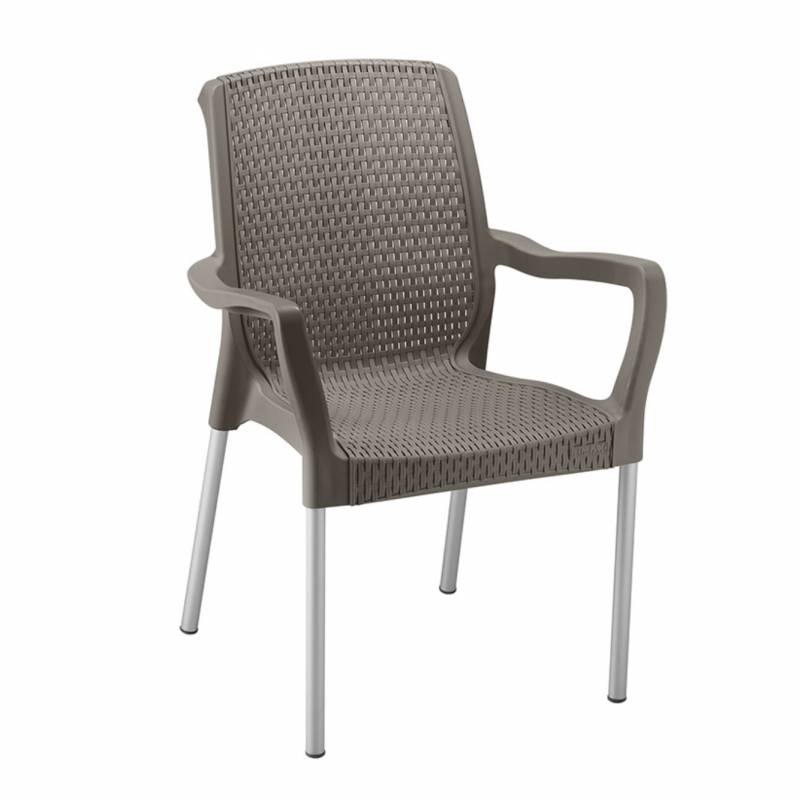 Rimax Silla Sillon Plastica C/Apoyabrazo Shia Pata Aluminio 9402-Xp Ratan Mocca