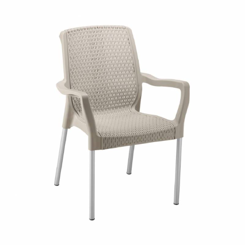 Rimax Silla Sillon Plastica C/Apoyabrazo Shia Pata Aluminio 9404-Xp Ratan Taupe