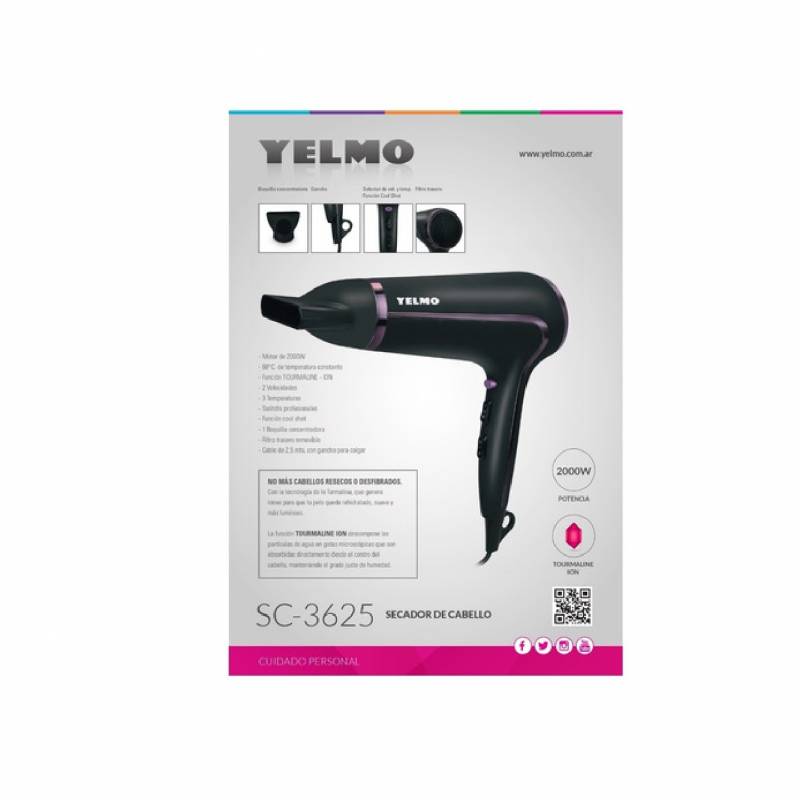 Yelmo Secador Pelo 2000W Tourmaline Sc-3625