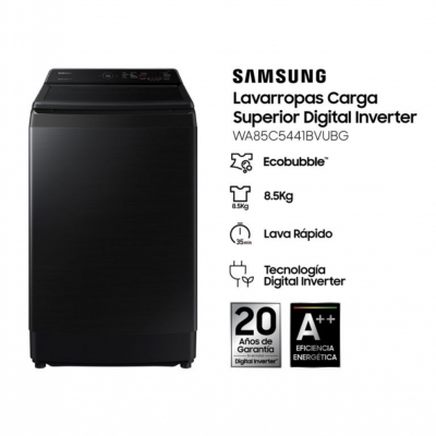 Samsung Lavarropas Automatico Superior 8.5Kg 700Rpm Negro Wa85C5441Bvubg Inverter