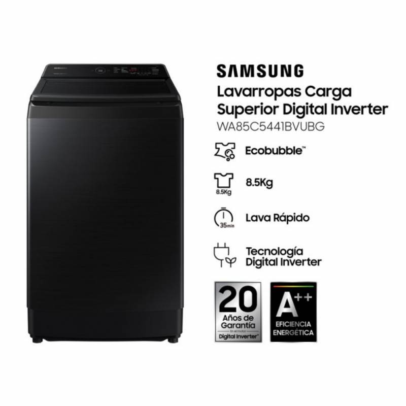 Samsung Lavarropas Automatico Superior 8.5Kg 700Rpm Negro Wa85C5441Bvubg Inverter
