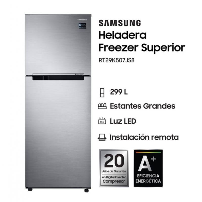 Samsung Heladera 290 Lts Rt29K507Js8 Inverter Silver S/Dispenser