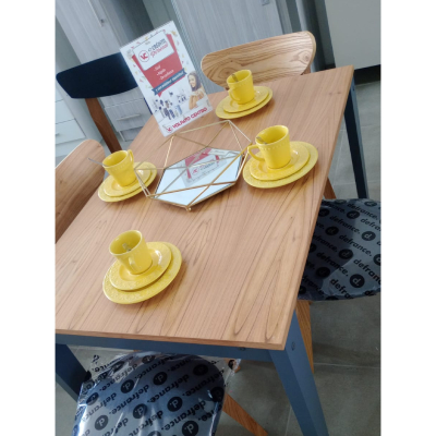 De France Juego Comedor Mesa 1.10 + 4 Sillas Nordica Natural Tapiz Gris Ot000018/105