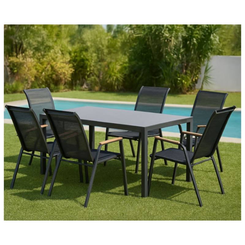 Laury Juego Jardin Otis Mesa Vidrio Templado 1.60X90 + 6 Sillones Textileno 21708