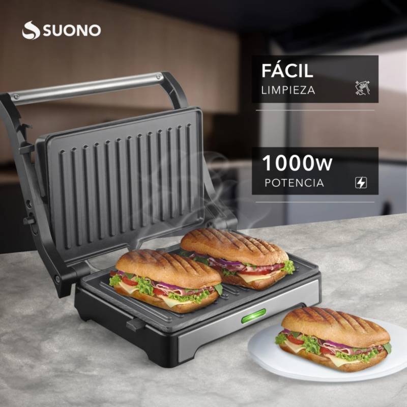 Suono Tostadora Panini 1000W Grill Antiadherente Hog0230