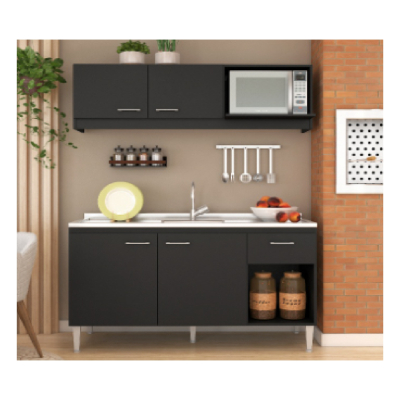 De France Cocina Combo Cocina 1.20Mts Bajo+Alacena C/Mesada Centro Relleno De Cemento - Negro