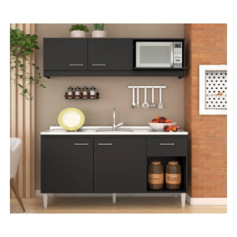 De France Cocina Combo Cocina 1.20Mts Bajo+Alacena C/Mesada Centro Relleno De Cemento - Negro