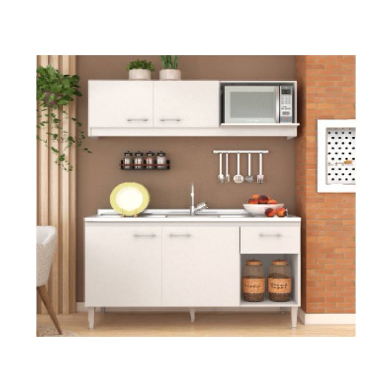 De France Cocina Combo Cocina 1.40Mts Bajo+Alacena C/Mesada Izq Relleno De Cemento Blanco