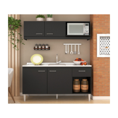 De France Cocina Combo Cocina 1.40Mts Bajo+Alacena C/Mesada Izq Relleno De Cemento - Negro
