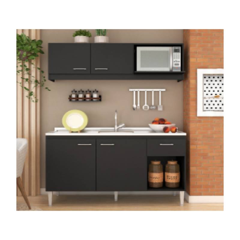 De France Cocina Combo Cocina 1.40Mts Bajo+Alacena C/Mesada Izq Relleno De Cemento - Negro
